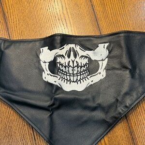 Black Leather Bandana with Skull Design
